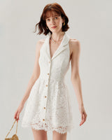 White Lace Collared Sleeveless Mini Dress - Threadford