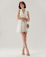 White Lace Collared Sleeveless Mini Dress - Threadford
