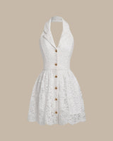 White Lace Collared Sleeveless Mini Dress - Threadford
