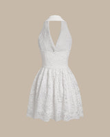 White Lace Collared Sleeveless Mini Dress - Threadford