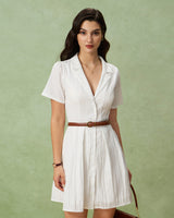 White Puffed Sleeve Button Mini Dress - Threadford