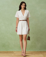 White Puffed Sleeve Button Mini Dress - Threadford