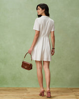 White Puffed Sleeve Button Mini Dress - Threadford