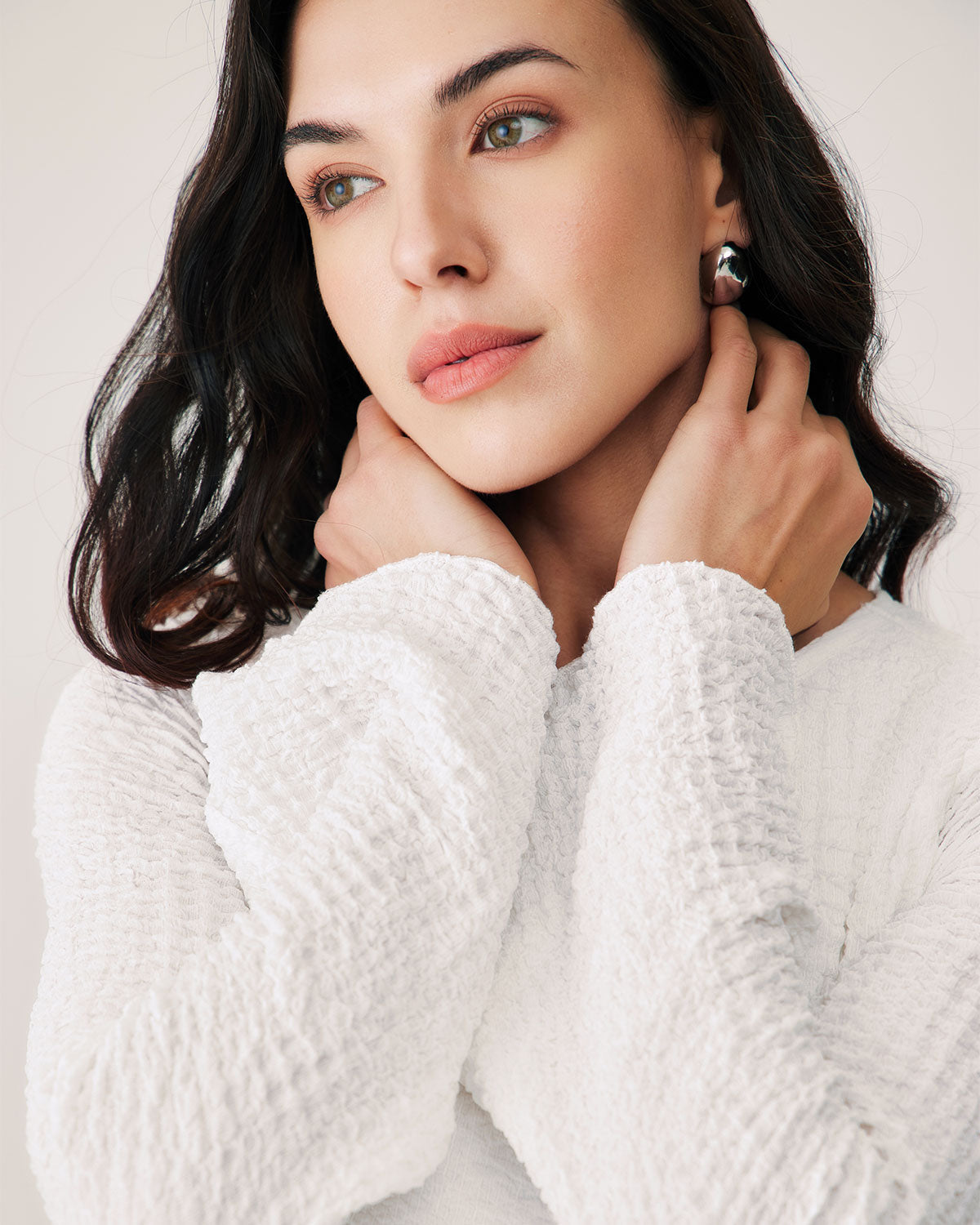 White Ruched Bell Sleeve Mini Dress - Threadford