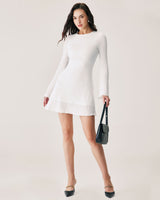 White Ruched Bell Sleeve Mini Dress - Threadford