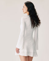 White Ruched Bell Sleeve Mini Dress - Threadford