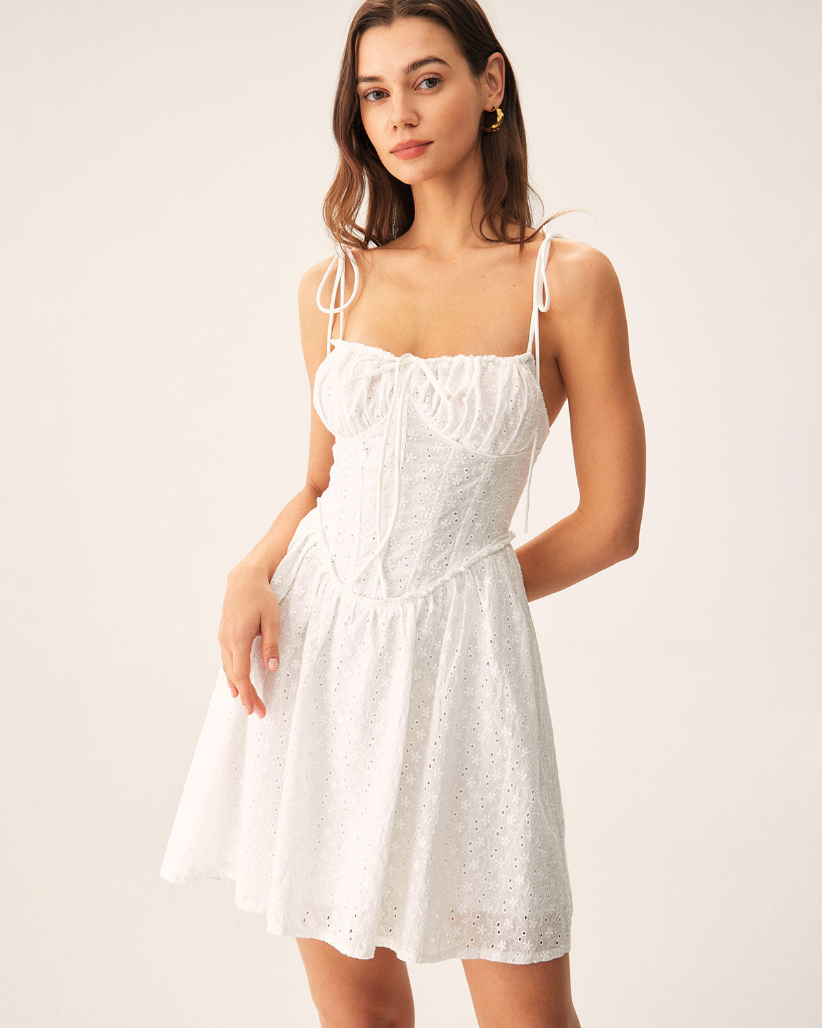 White Ruched Corset Slip Mini Dress - Threadford