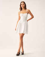 White Ruched Corset Slip Mini Dress - Threadford