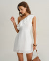 White Ruffle One Shoulder Mini Dress - Threadford