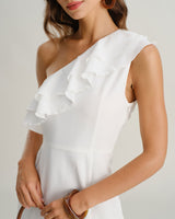 White Ruffle One Shoulder Mini Dress - Threadford