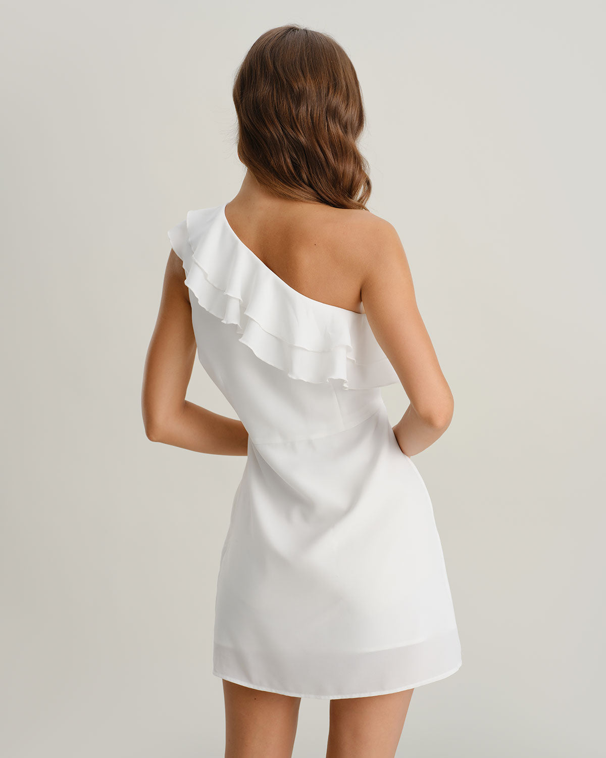 White Ruffle One Shoulder Mini Dress - Threadford