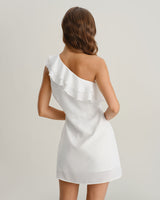 White Ruffle One Shoulder Mini Dress - Threadford