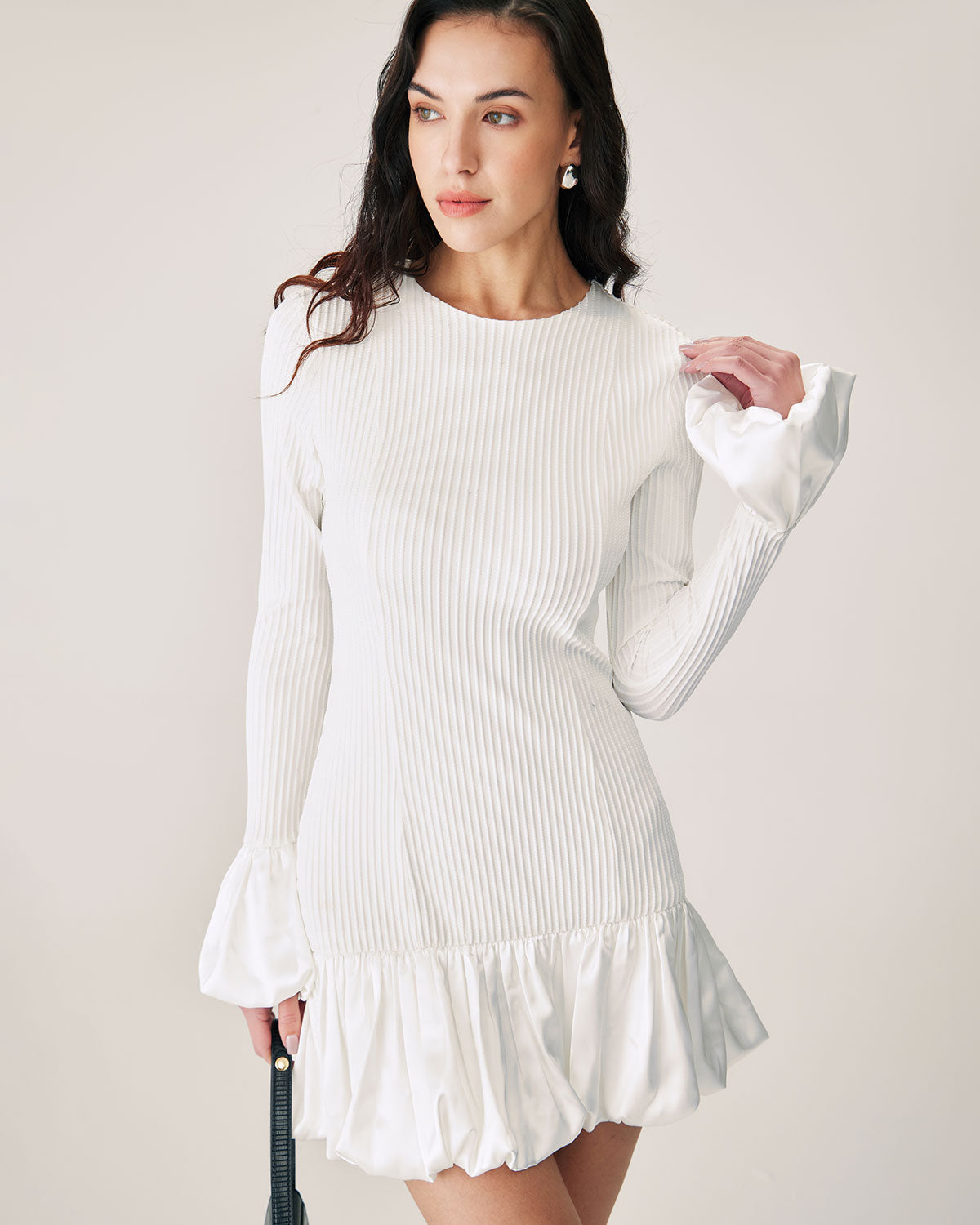 White Splicing Sweater Mini Dress - Threadford