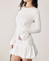 White Splicing Sweater Mini Dress - Threadford