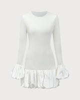 White Splicing Sweater Mini Dress - Threadford
