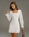 White Square Neck A-Line Mini Dress - Threadford