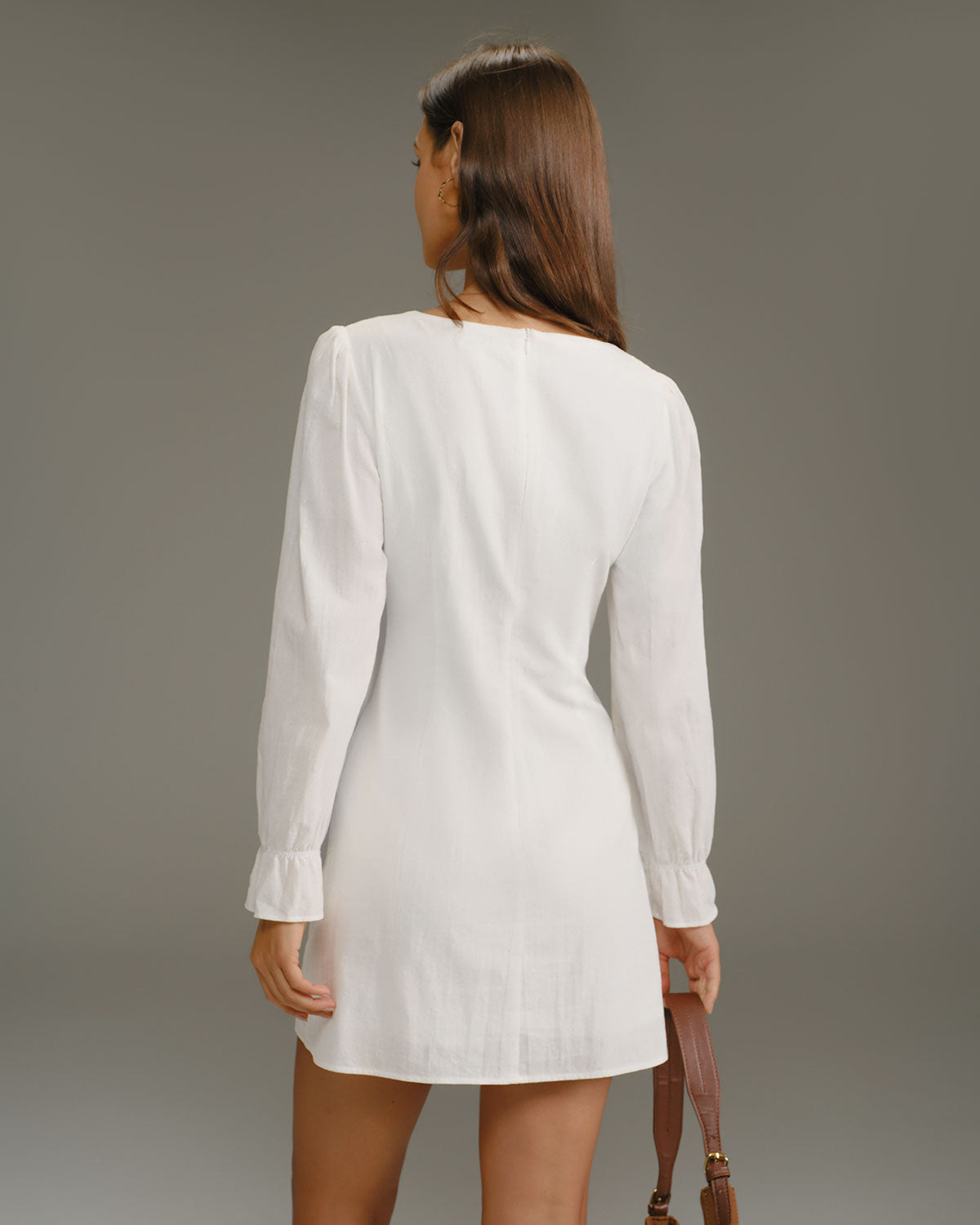 White Square Neck A-Line Mini Dress - Threadford