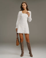 White Square Neck A-Line Mini Dress - Threadford