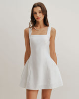 White Square Neck Textured Slip Dress - Threadford