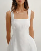White Square Neck Textured Slip Dress - Threadford