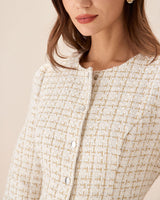 White Square Neck Tweed Mini Dress - Threadford