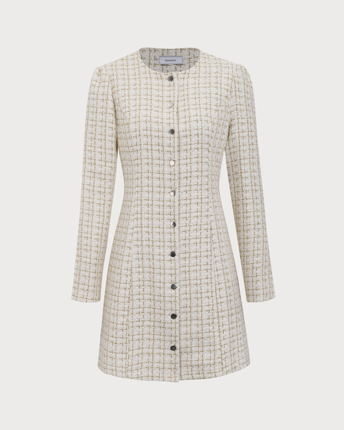 White Square Neck Tweed Mini Dress - Threadford