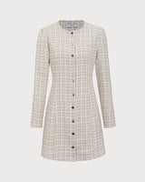 White Square Neck Tweed Mini Dress - Threadford