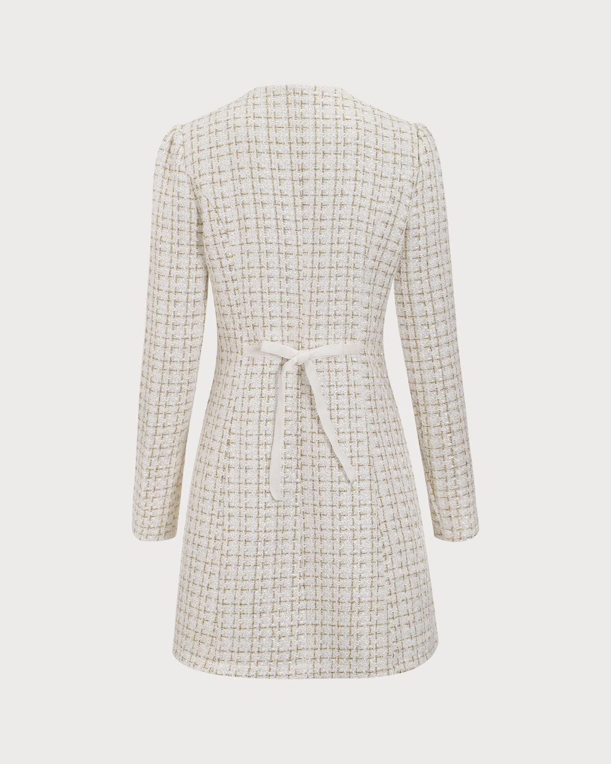 White Square Neck Tweed Mini Dress - Threadford