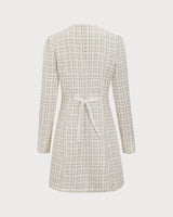 White Square Neck Tweed Mini Dress - Threadford