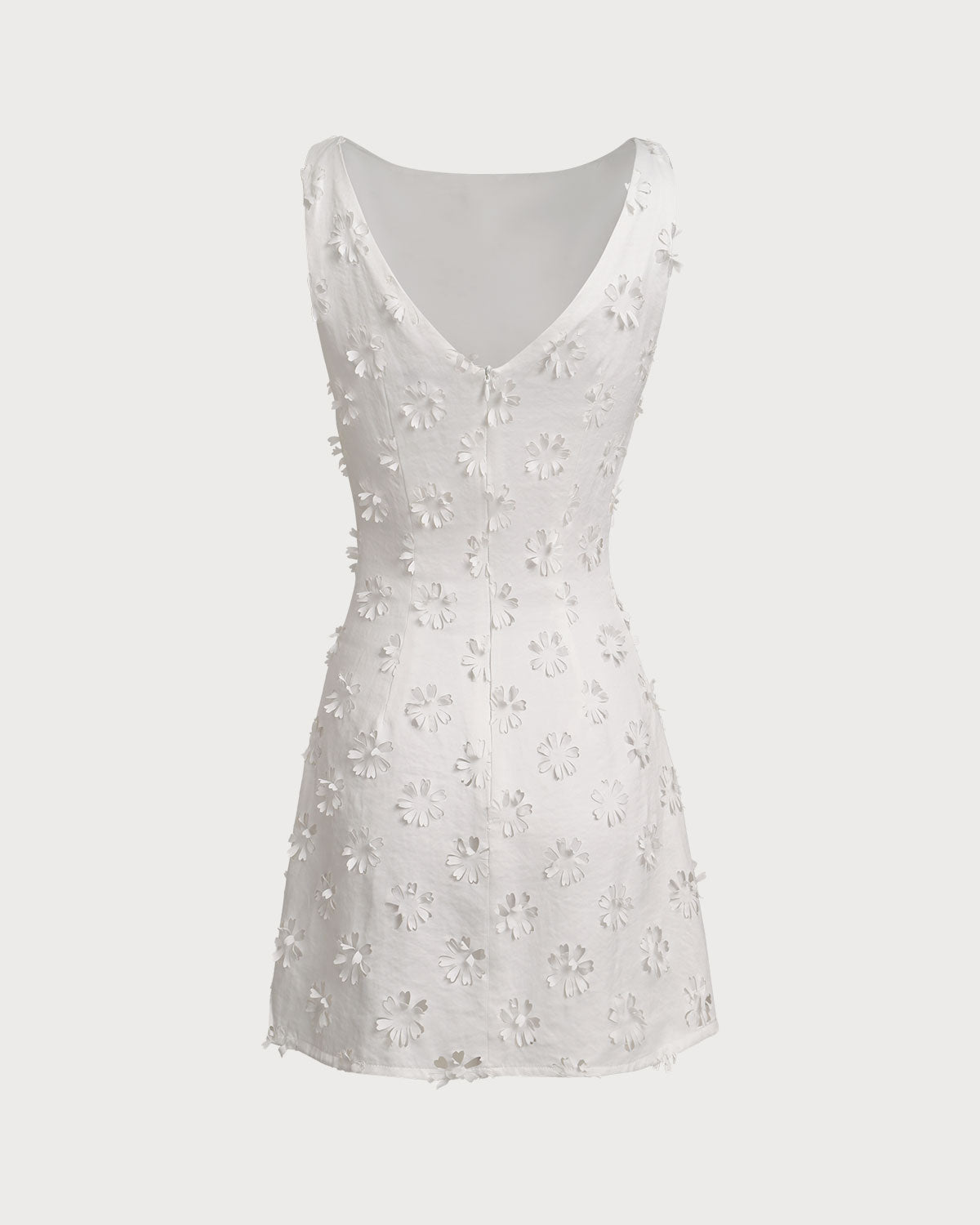 White Textured Boat Neck Sleeveless Mini Dress - Threadford