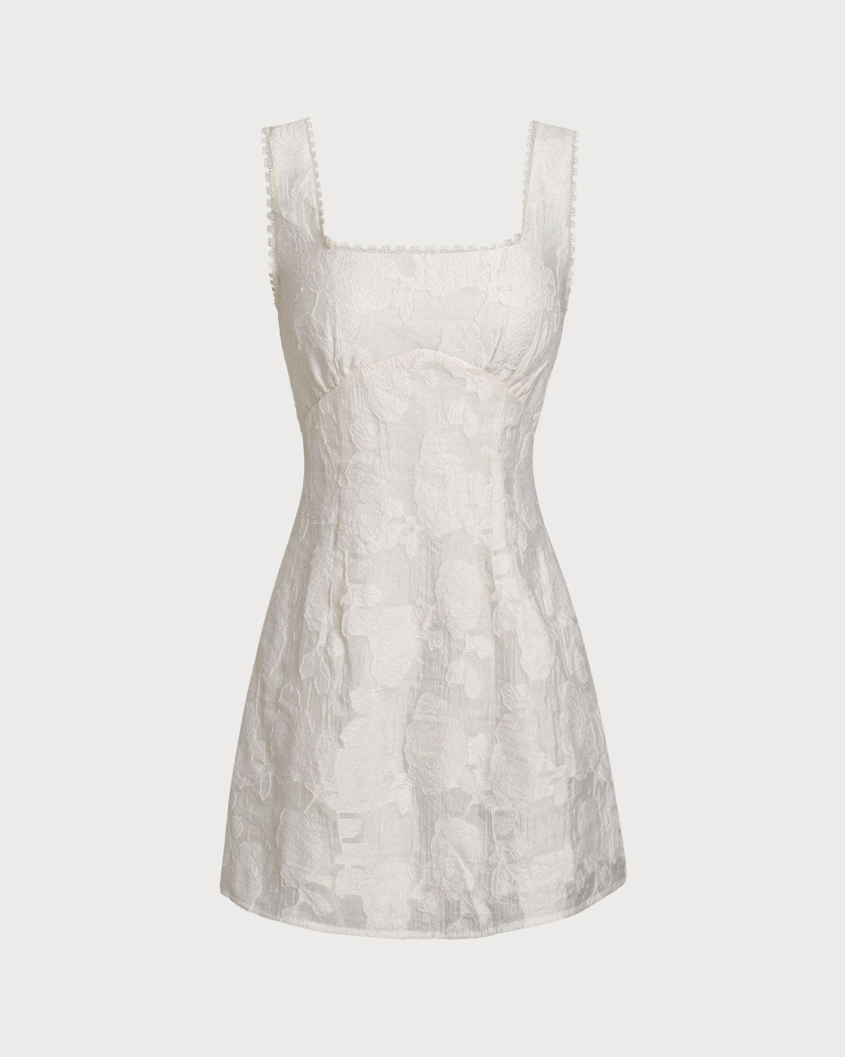 White Textured Square Neck Slip Mini Dress - Threadford