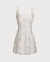 White Textured Square Neck Slip Mini Dress - Threadford