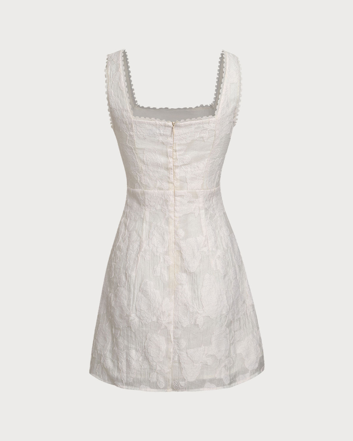 White Textured Square Neck Slip Mini Dress - Threadford