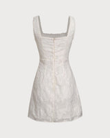 White Textured Square Neck Slip Mini Dress - Threadford