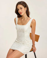 White Textured Square Neck Slip Mini Dress - Threadford