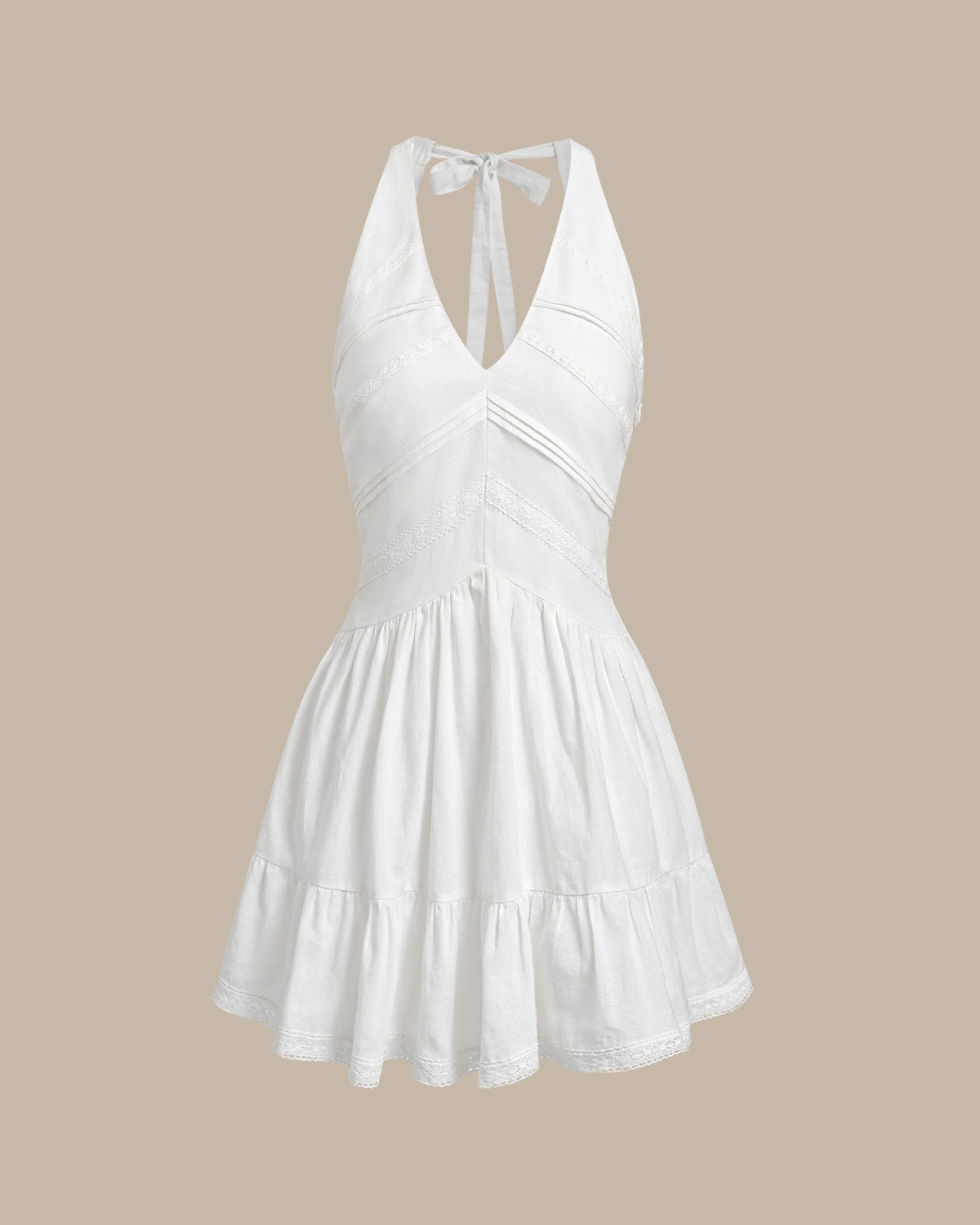 White V Neck Pleated Backless Mini Dress - Threadford