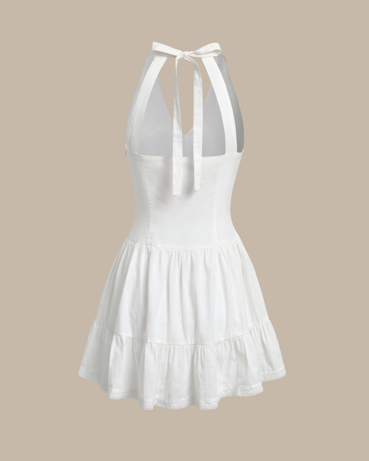 White V Neck Pleated Backless Mini Dress - Threadford