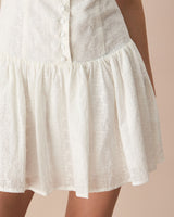 Women's White Boat Neck Jacquard Cotton Mini Dress - Threadford