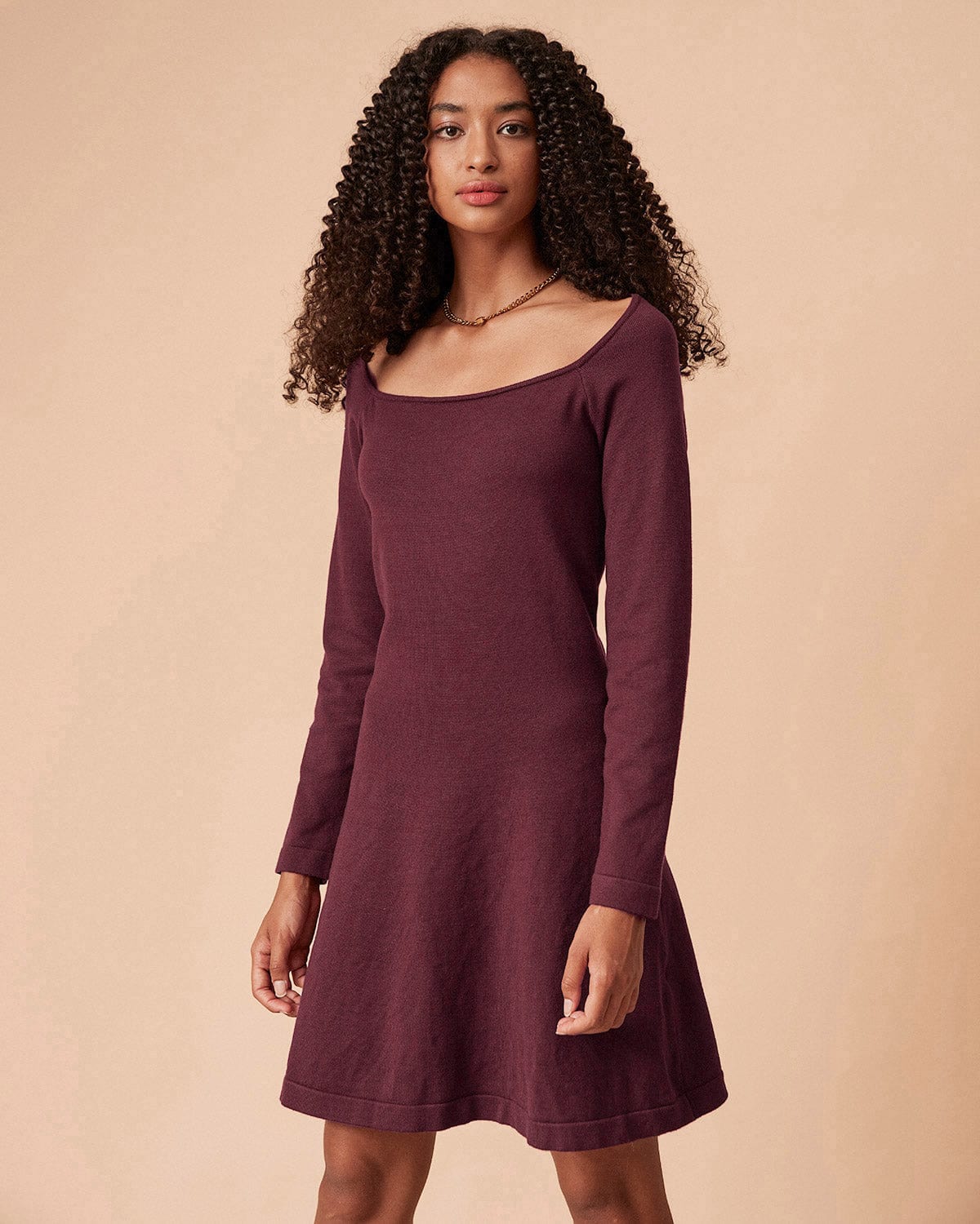 The Red Square Neck Long Sleeve Sweater Dress - Threadford