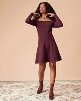 The Red Square Neck Long Sleeve Sweater Dress - Threadford