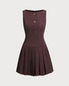 Wine Red Boat Neck Sleeveless Mini Dress - Threadford