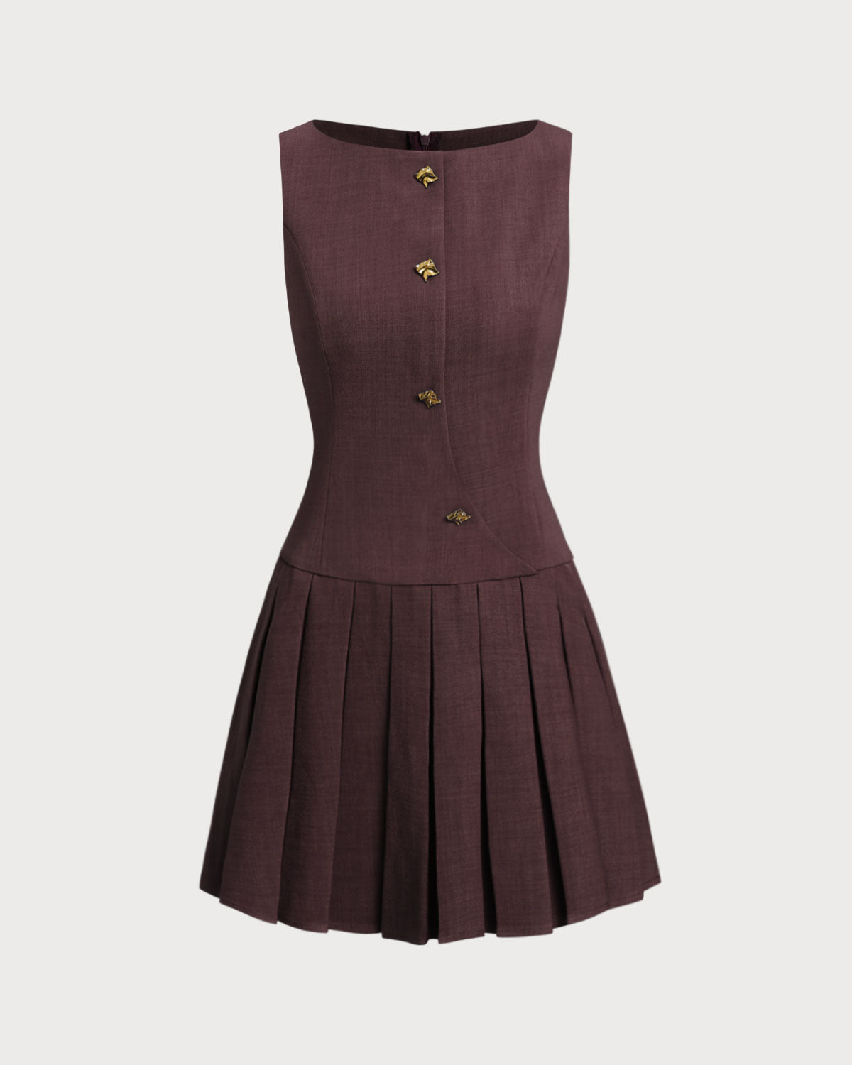 Wine Red Boat Neck Sleeveless Mini Dress - Threadford