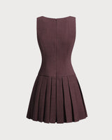 Wine Red Boat Neck Sleeveless Mini Dress - Threadford