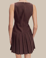 Wine Red Boat Neck Sleeveless Mini Dress - Threadford