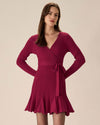 Wine Red Wrap Sweater Mini Dress - Threadford