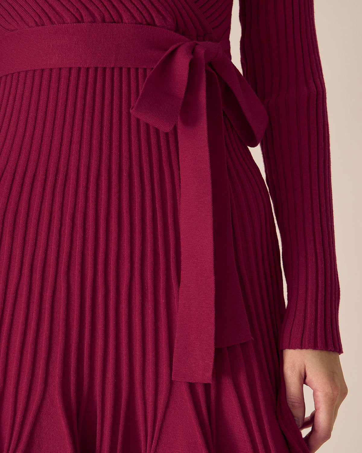 Wine Red Wrap Sweater Mini Dress - Threadford