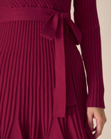 Wine Red Wrap Sweater Mini Dress - Threadford