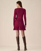 Wine Red Wrap Sweater Mini Dress - Threadford