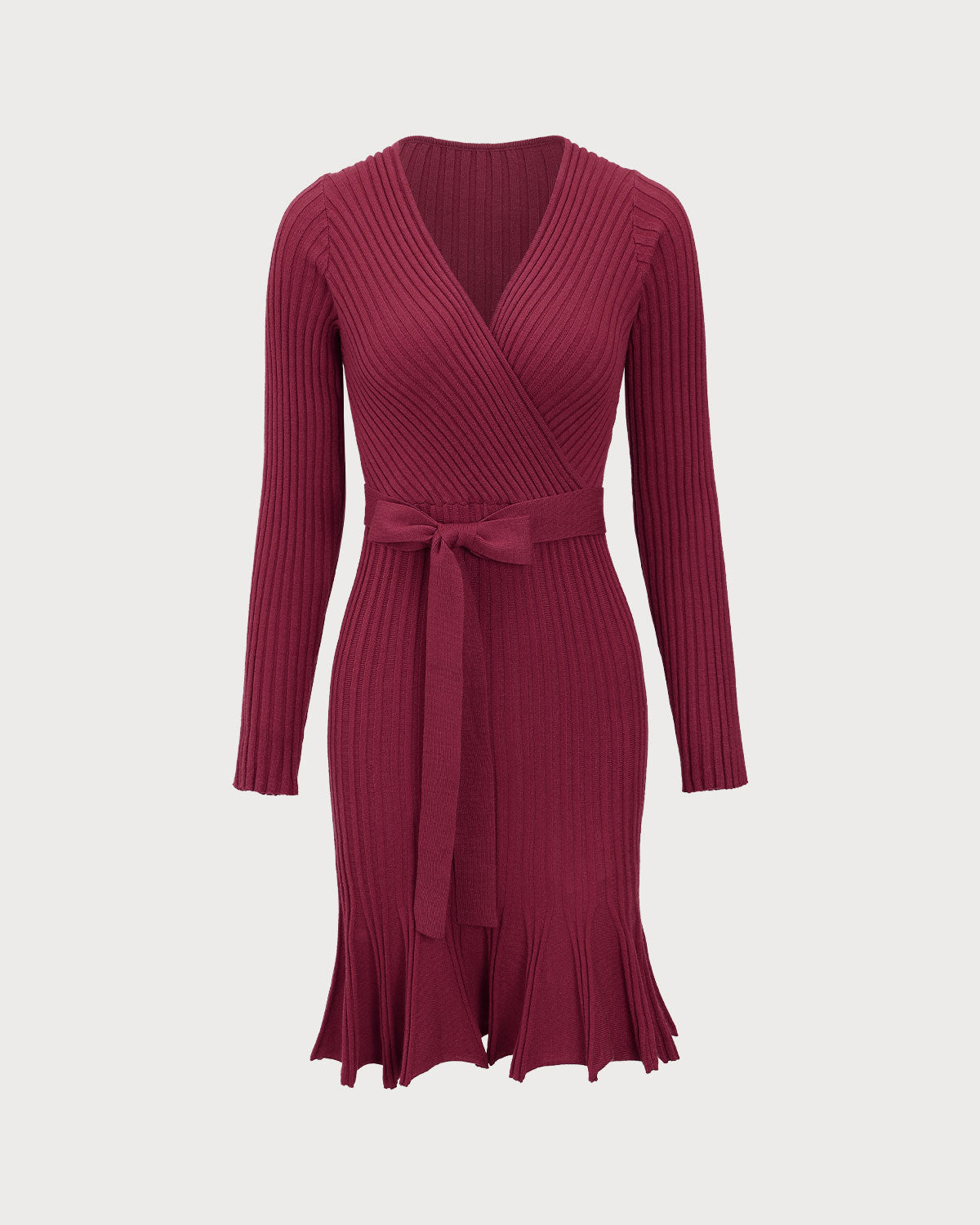 Wine Red Wrap Sweater Mini Dress - Threadford