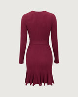 Wine Red Wrap Sweater Mini Dress - Threadford